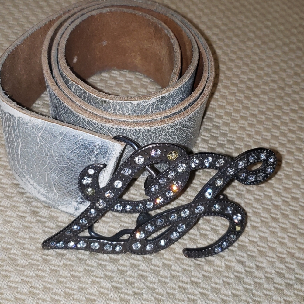 LJ silver leather belt